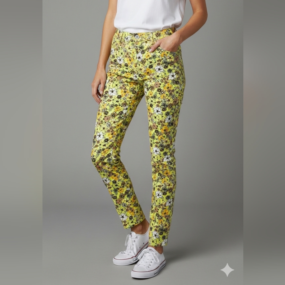 Modcloth Jeans Green Floral Retro Hippie Mod Skinny Groovy 6